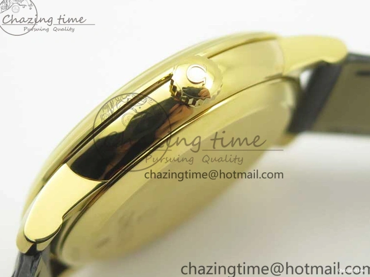 0429 UrbanChic De Ville YG MKF 1:1 Best Edition Silver Dial YG Markers on Black Leather Strap MIYOTA 9015 V 8048